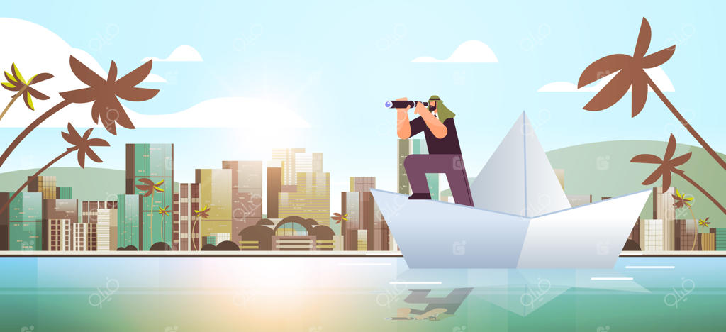 کسب‌وکار عربی در جستجوی رهبری موفق و استراتژی نوآورانه برای آینده با دوربین روی قایق کاغذی شناور