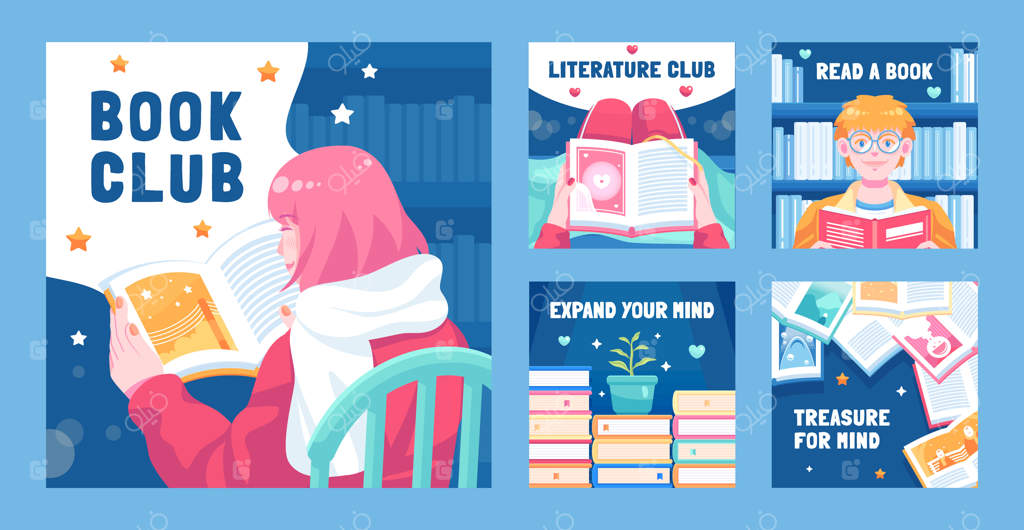 پست اینستاگرامی باشگاه کتاب با طراحی دستی