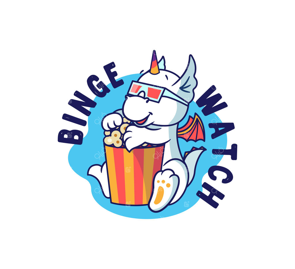 اژدهای کوچک در حال تماشای فیلم و خوردن پاپ‌کورن است