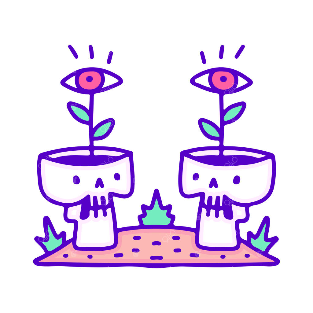 گل تک‌چشمی درون جمجمه در طرح کارتونی، مناسب برای تی‌شرت و استیکر.