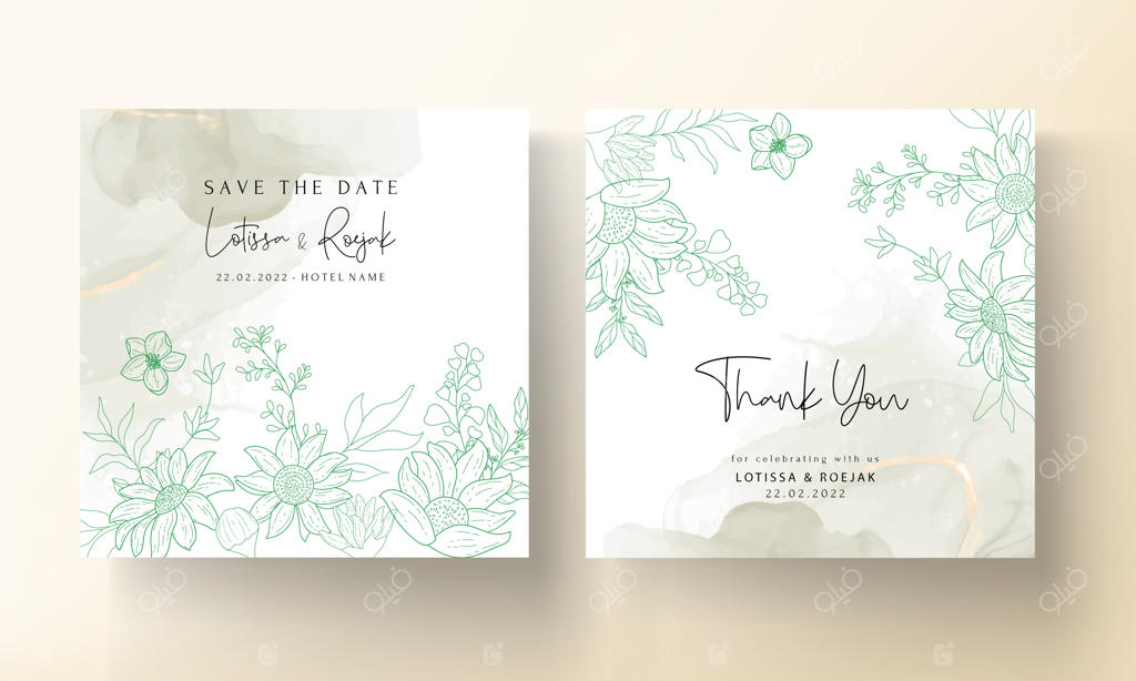 کارت دعوت عروسی گل‌دار با طراحی مینیمال و شیک