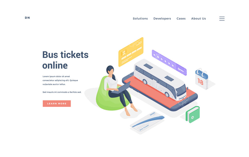 رزرو بلیط اتوبوس آنلاین توسط خانم - تصویرسازی