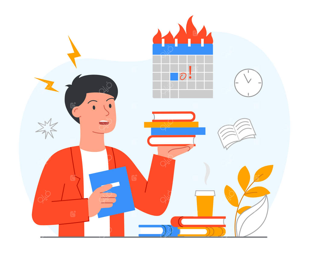 پسر مضطرب در حال درس خواندن