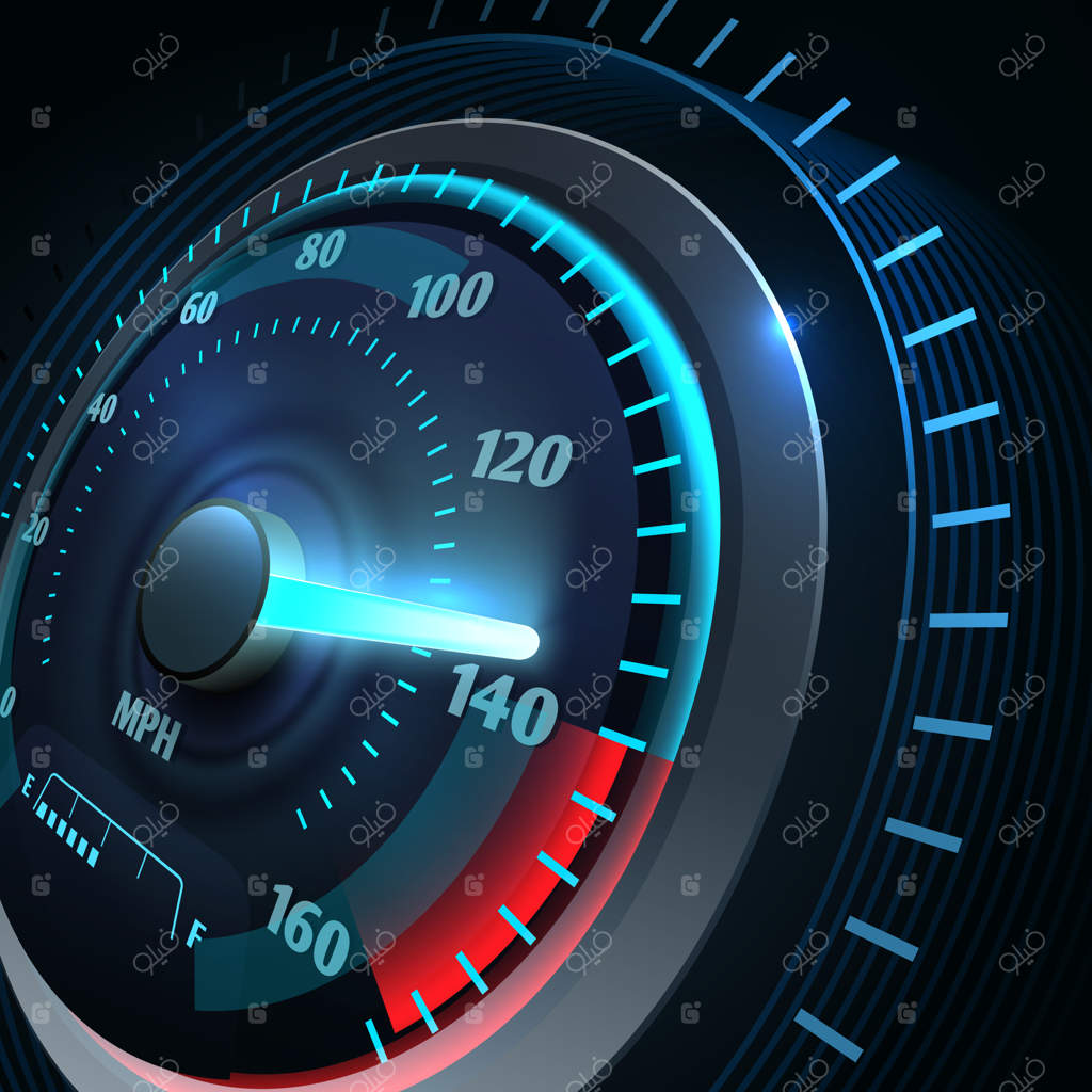 صفحه کیلومتر اتومبیل اسپرت آینده‌نگر. طرح انتزاعی مسابقات سرعت. تجهیزات سرعت‌سنج و اتومبیل سریع و پرقدرت