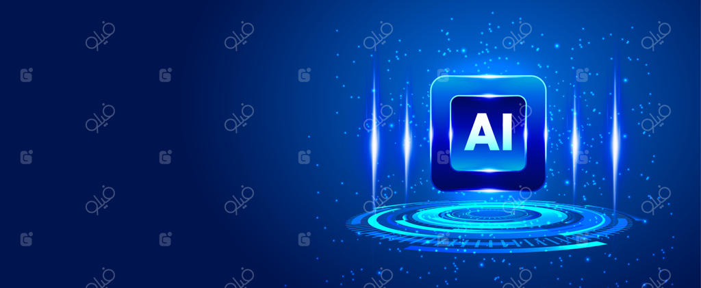 آیکون مدرن هوش مصنوعی با افکت‌های برق آبی - وکتور حرفه‌ای