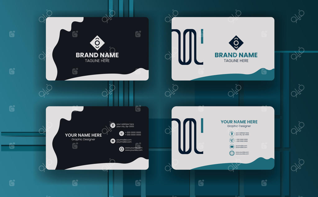 الگوی کارت ویزیت با طراحی آبی و سفید