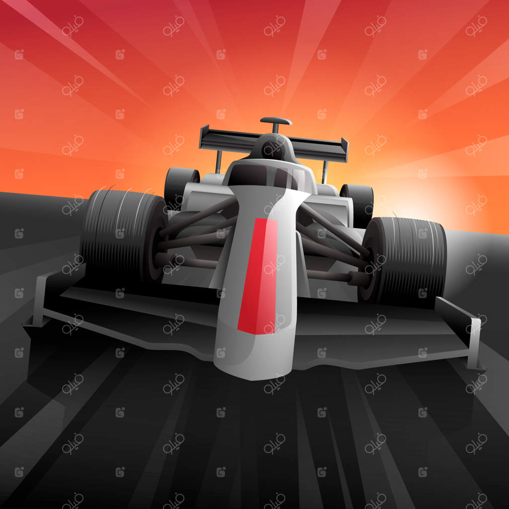 تصویرسازی مسابقه فرمول ۱ در غروب آفتاب