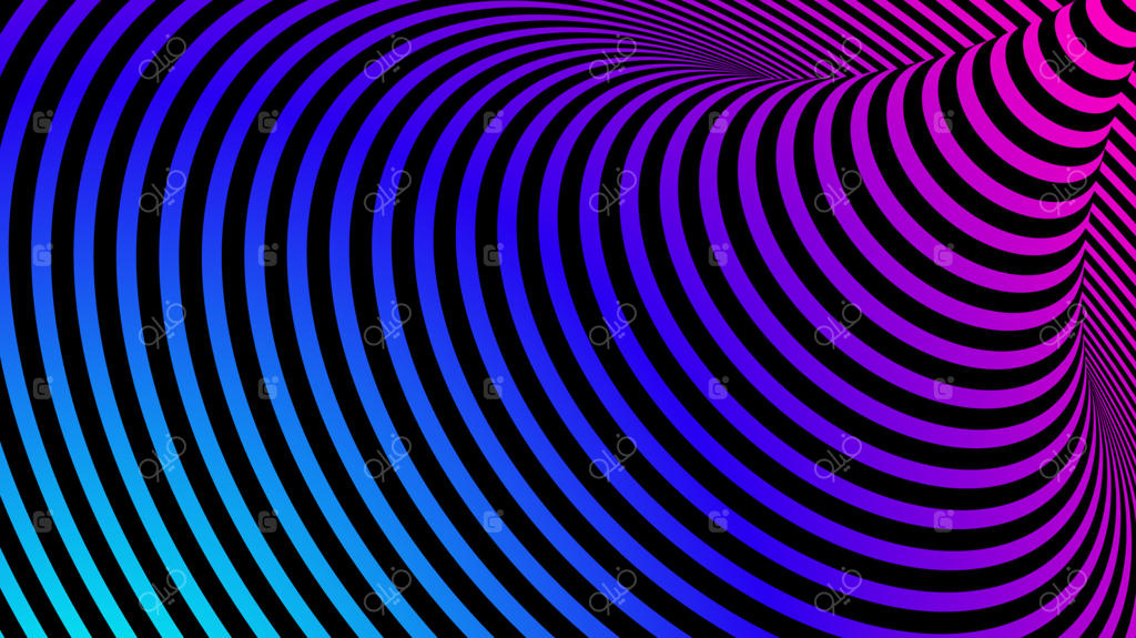 الگوی توهم بصری خطوط مارپیچ سیاه و پیچ‌خورده سه‌بعدی بر روی پس‌زمینه‌ای با رنگ‌های زنده