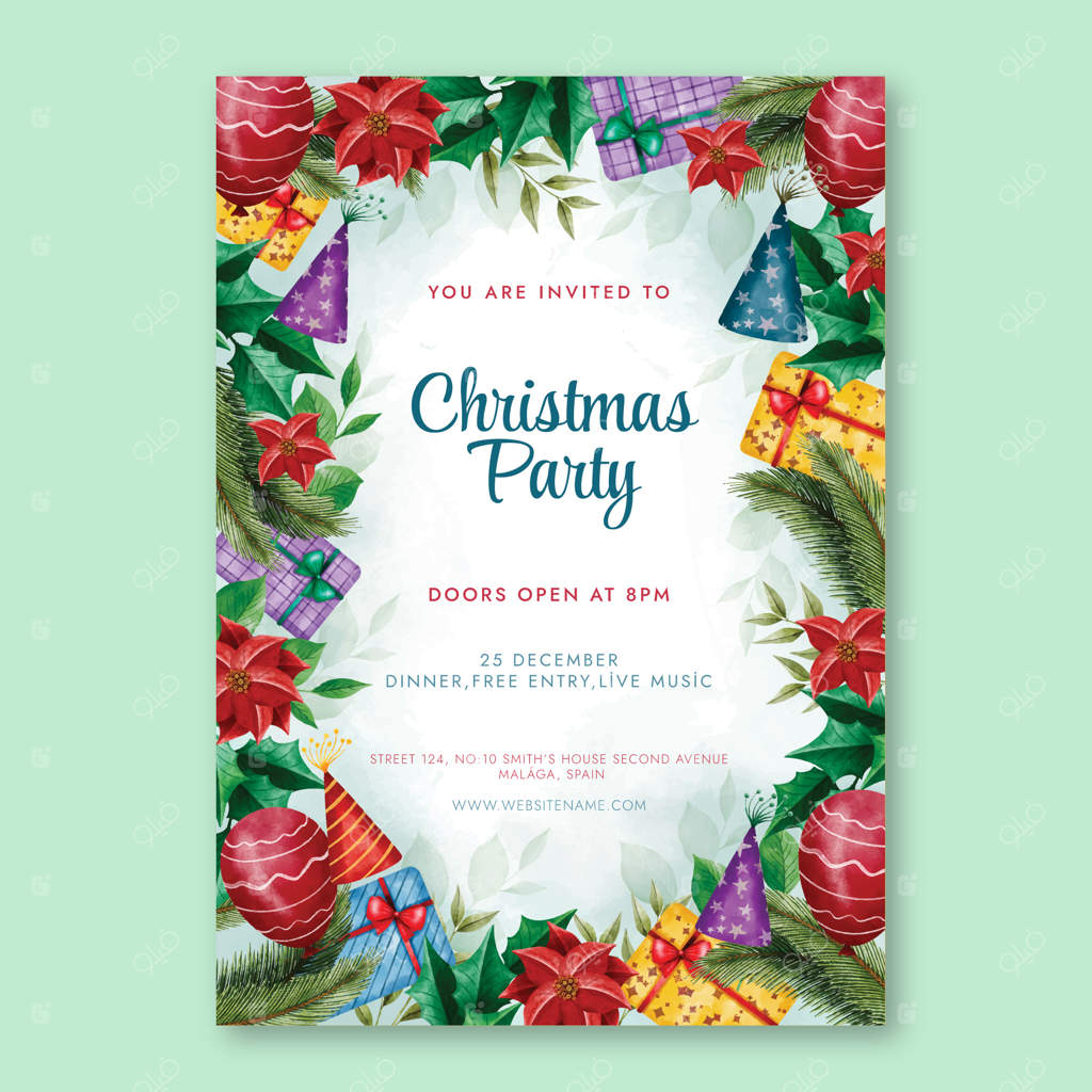 قالب بروشور مهمانی سال نو با طرح آبرنگی