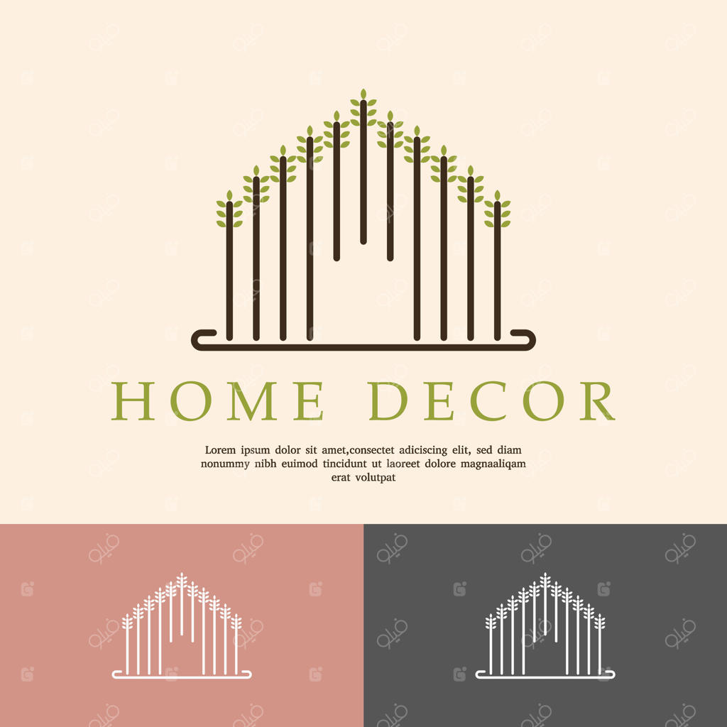 طرح قالب لوگوی نمای ساختمان مدرن و مینیمال، معماری شیک خانه با بافت‌های طبیعی و رنگ‌های خنثی