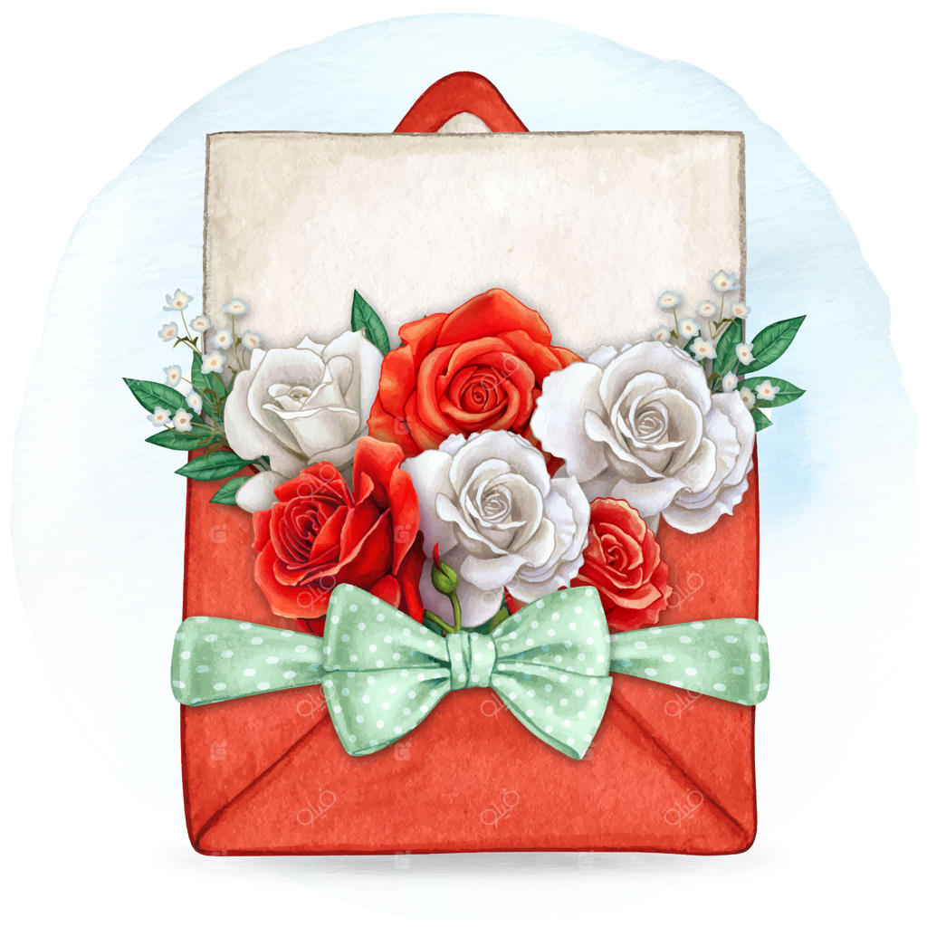نامه عاشقانه آبرنگی با دسته گل رز نقاشی‌شده دستی