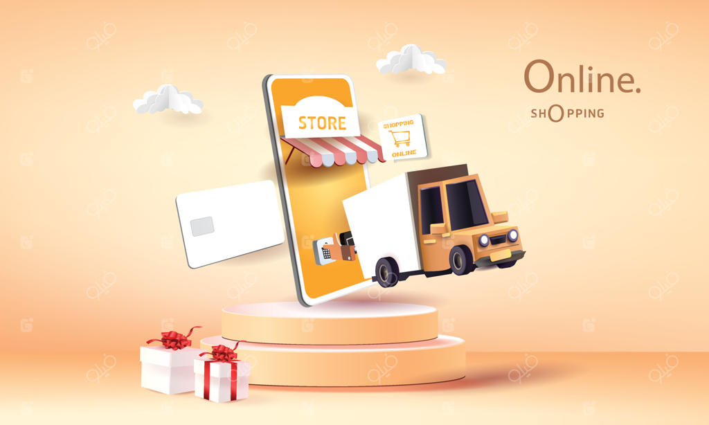 خرید آنلاین با گوشی هوشمند و ترفیع فروش جدید - پس‌زمینه صورتی برای بنر بازار تجارت الکترونیک ویژه بانوان.