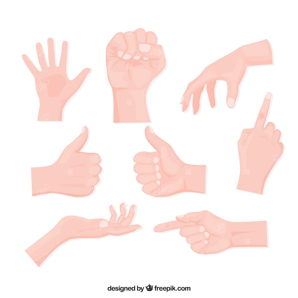 مجموعه‌ای از دست‌ها با حالت‌های مختلف به سبک طراحی دستی