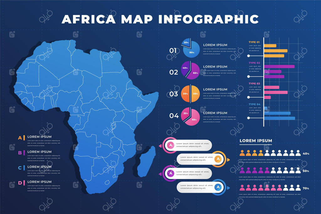 اینفوگرافیک نقشه آفریقا با گرادینت رنگی