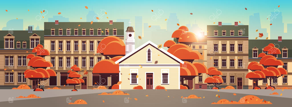 نمای معاصر معماری ساختمان کلیسا: مفهومی از فرهنگ دینی در پس زمینه شهر پاییزی