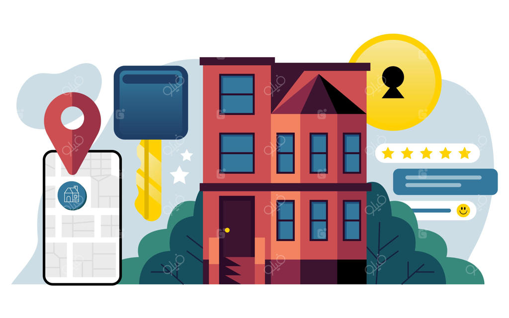 تصویرسازی جستجوی املاک به سبک طراحی تخت