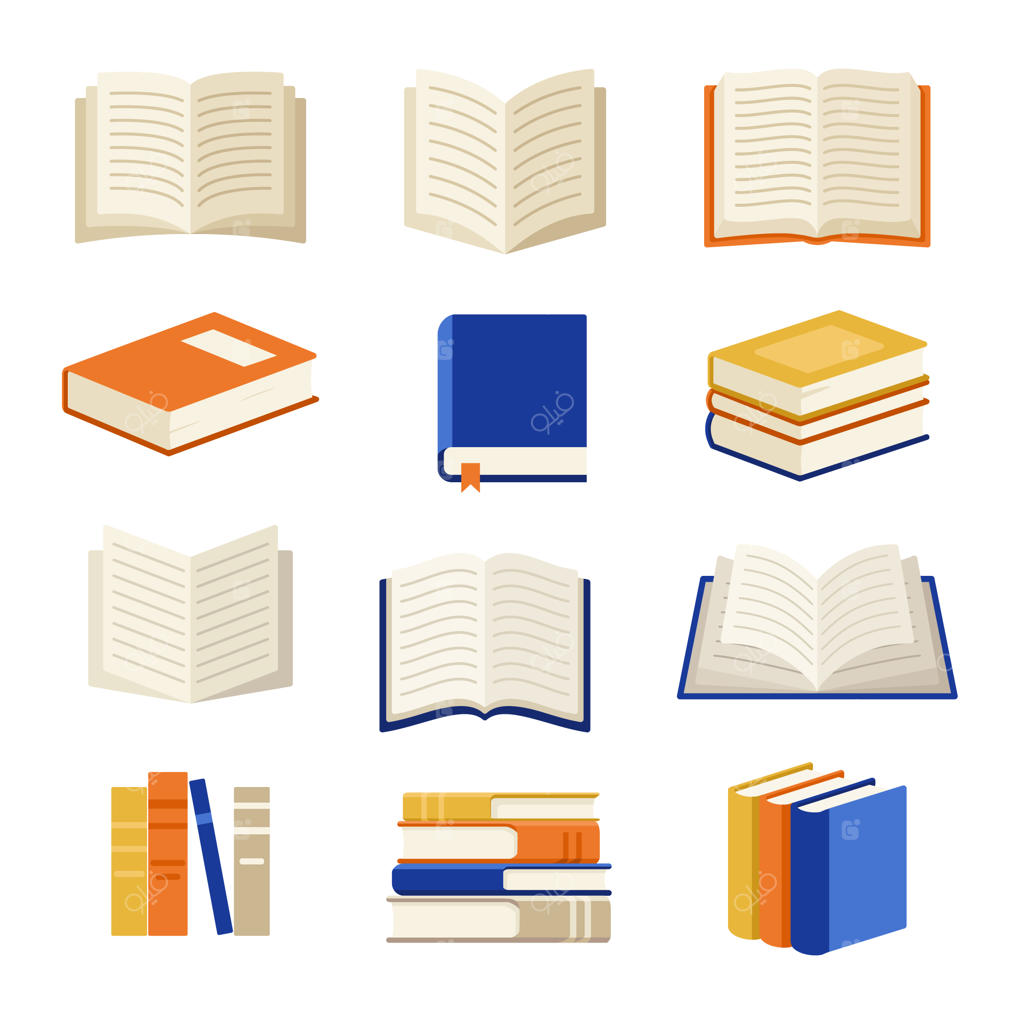 مجموعه آیکون‌های کتاب - طراحی کارتونی و مسطح