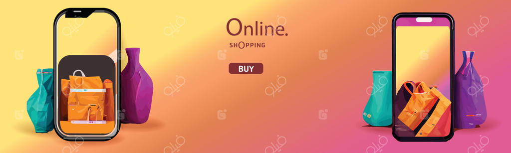 مفهوم خرید آنلاین یا تحویل: تصویرسازی سه‌بعدی از چرخ‌دستی، کیف‌ها و جعبه‌ها. طراحی مدرن و رنگ‌های جذاب روی گوشی هوشمند