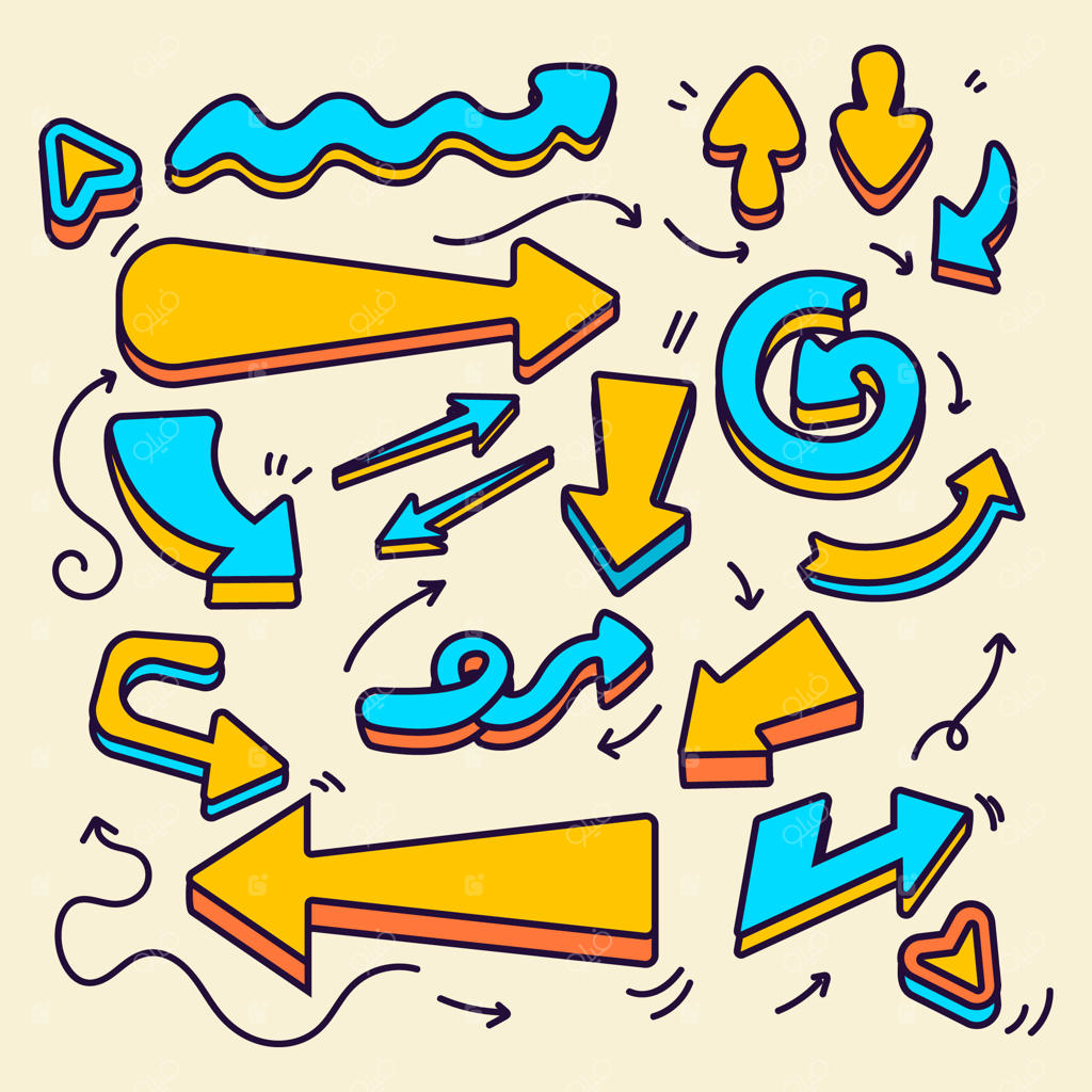 مجموعه عناصر پیکان‌های طراحی دستی