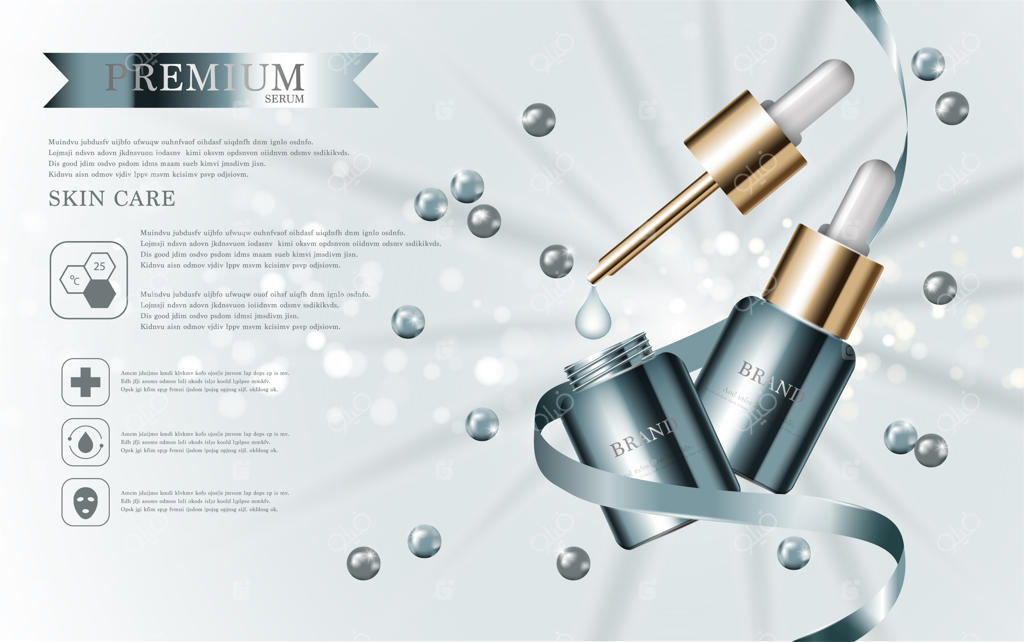 سرم صورت مرطوب‌کننده ویژه فروش سالانه یا جشنواره - بطری ماسک سرم آبی و طلایی مجزا