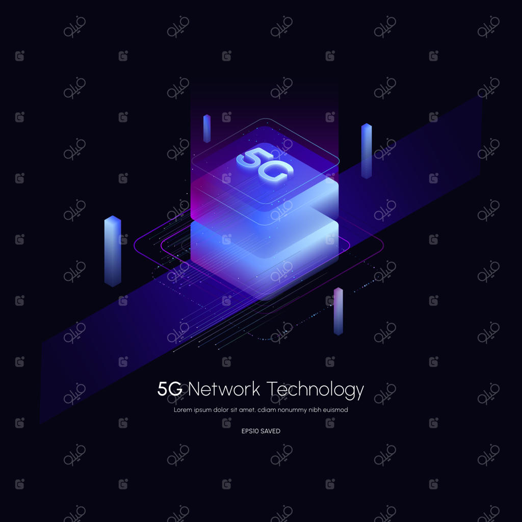 فناوری بی‌سیم شبکه 5G - تصویرسازی وکتور. گوشی هوشمند ایزومتریک 5G. استفاده از دستگاه‌های دیجیتال مدرن.