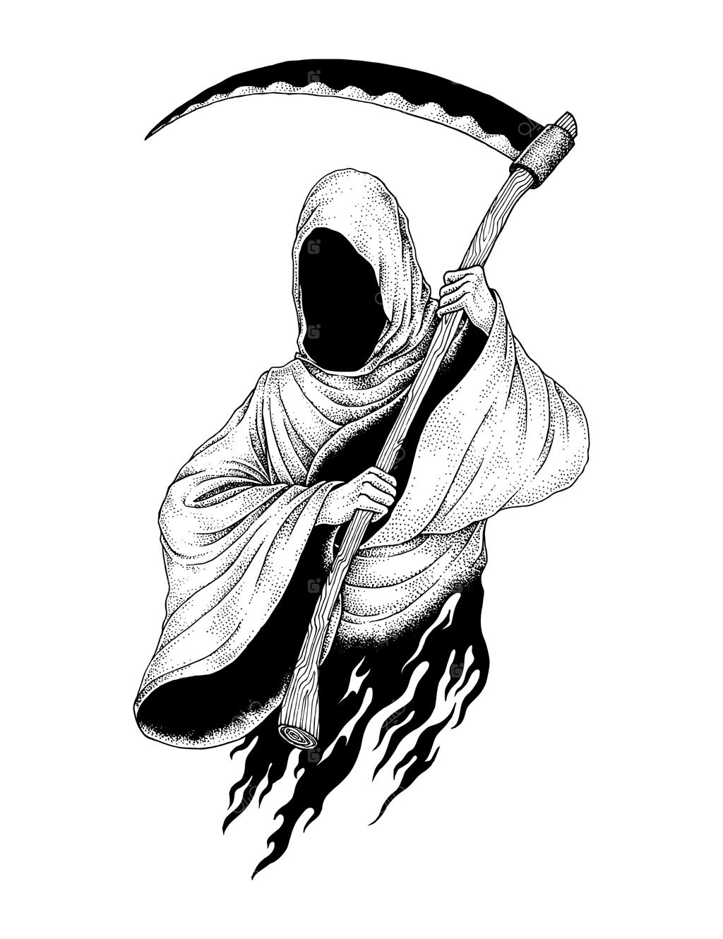 تصویرسازی دستی فرشته مرگ به سبک نقطه‌پردازی