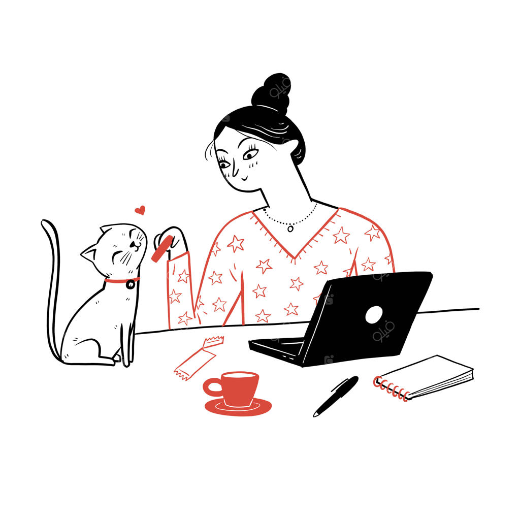 دختر زیبایی که در خانه کار می‌کند و با گربه‌اش بازی می‌کند