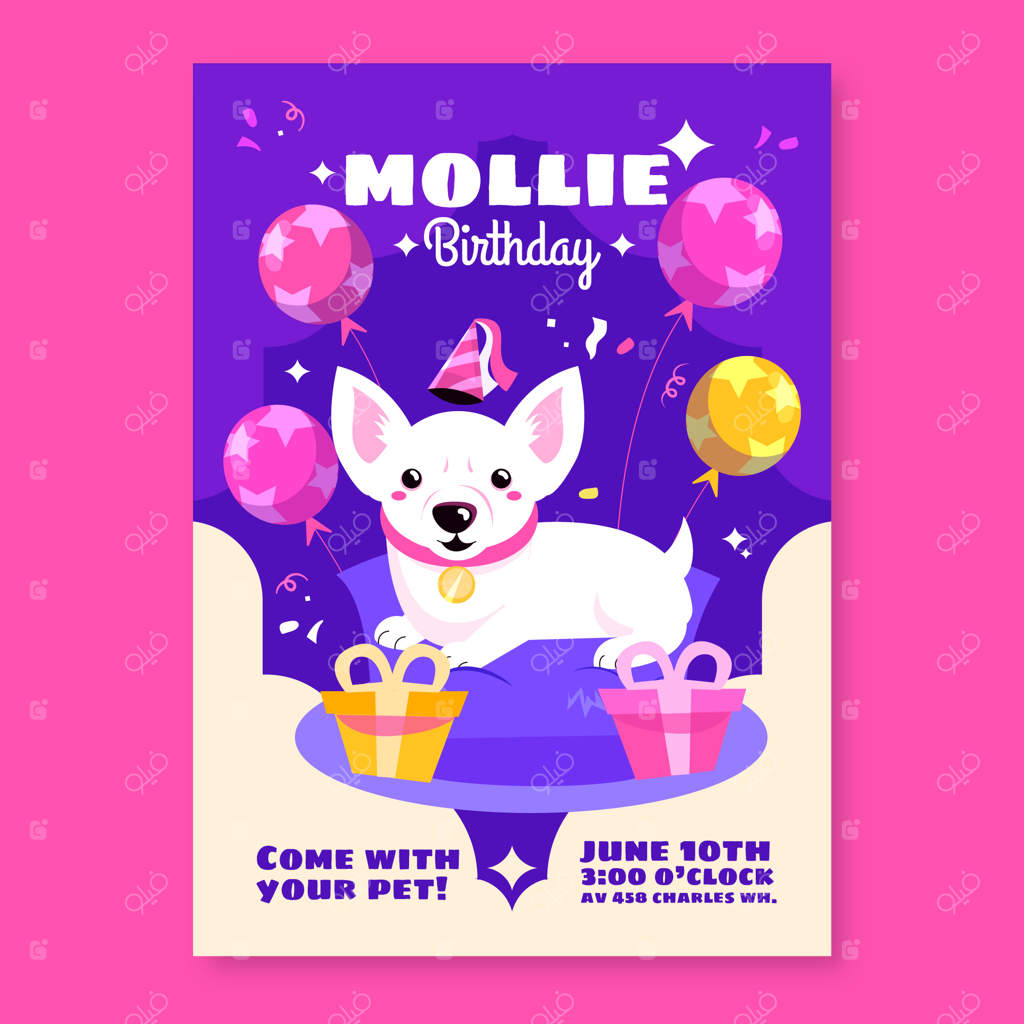 دعوتنامه مهمانی استخر با طراحی ساده برای سگ‌ها