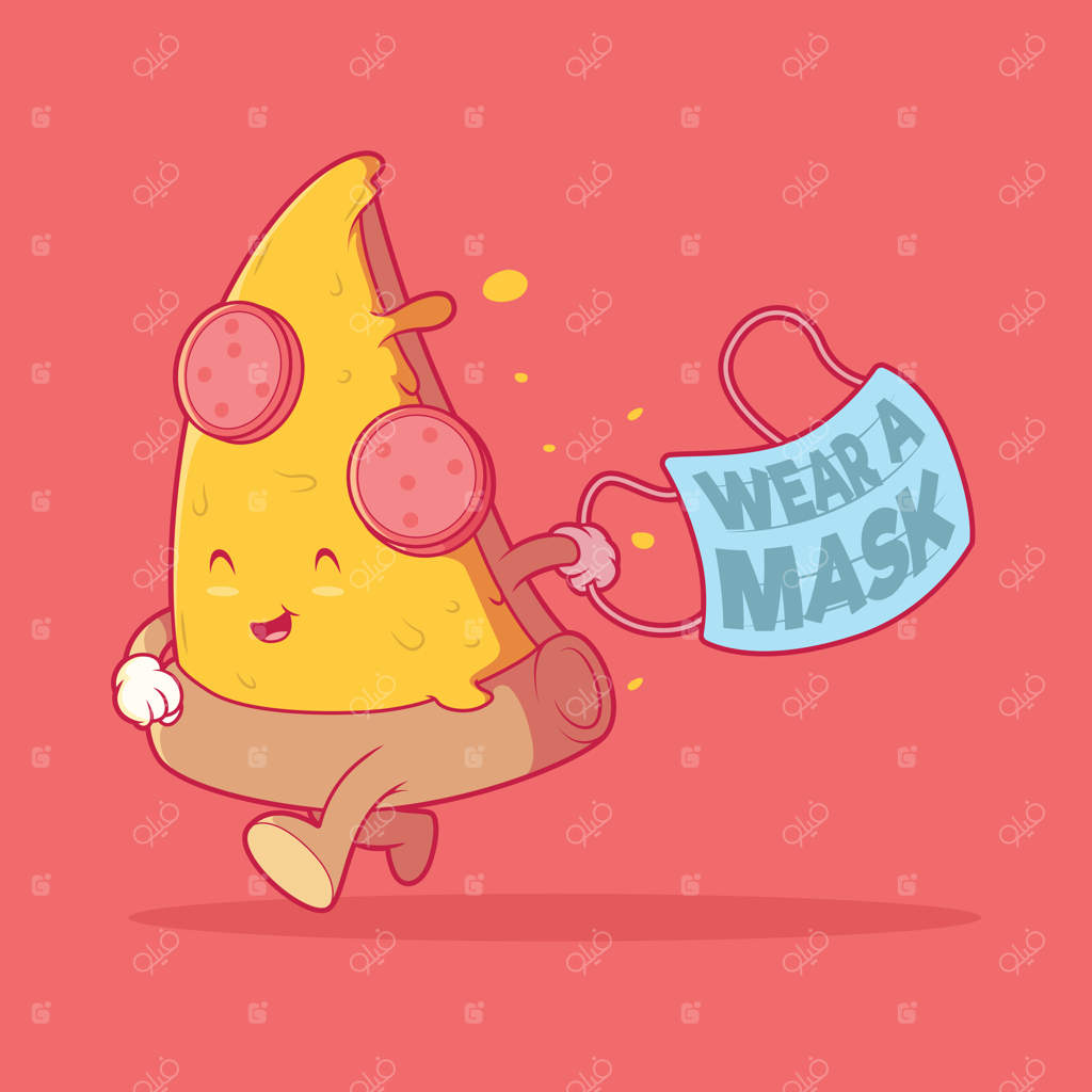 تصویر تکه پیتزا در حال دویدن با ماسک