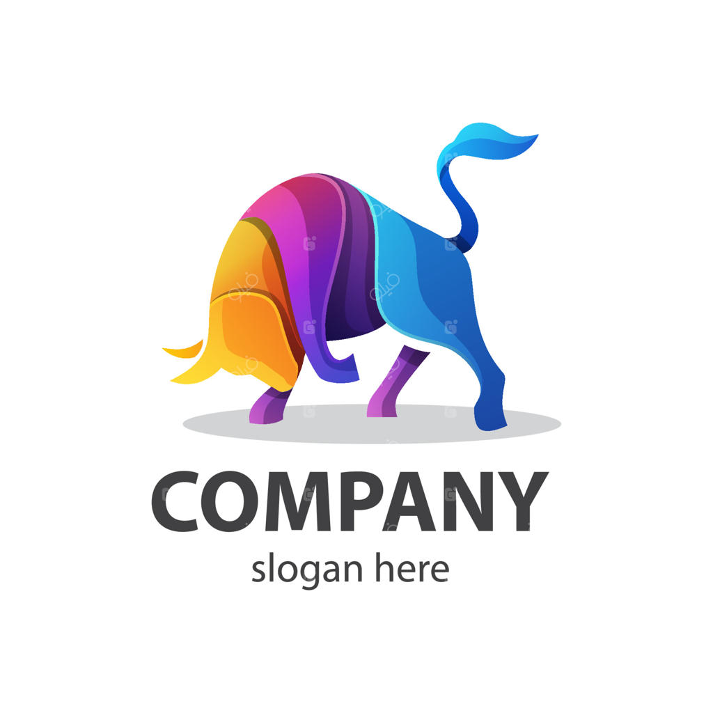 نقاشی وکتور پریمیوم لوگوی گاو خشمگین و رنگارنگ