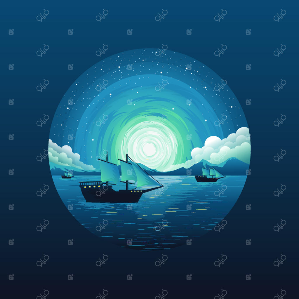 طراحی لوگوی قایق بادبانی - تصویرسازی وکتور منظره