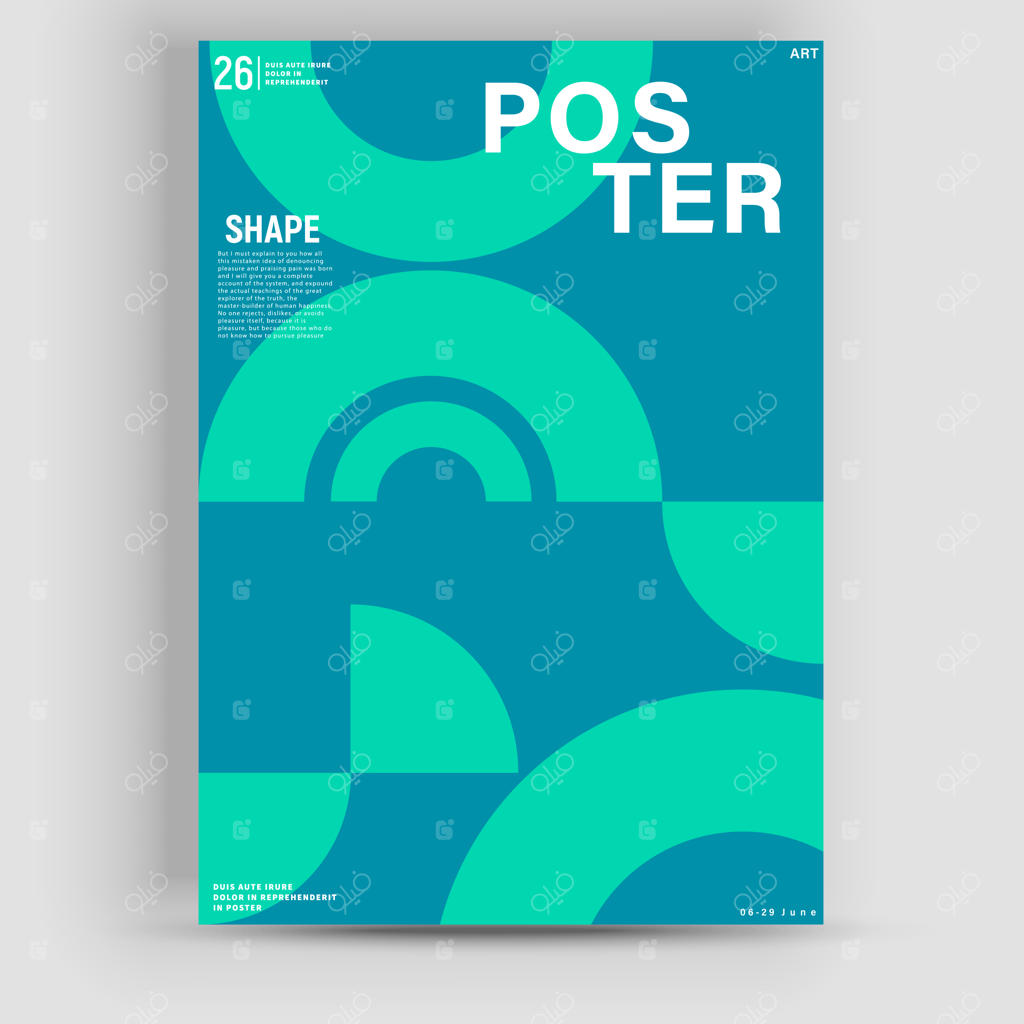 طراحی گرافیک موکاپ پوستر با الهام از باوهاوس و استفاده از المان‌های انتزاعی وکتور، خطوط و اشکال هندسی ضخیم