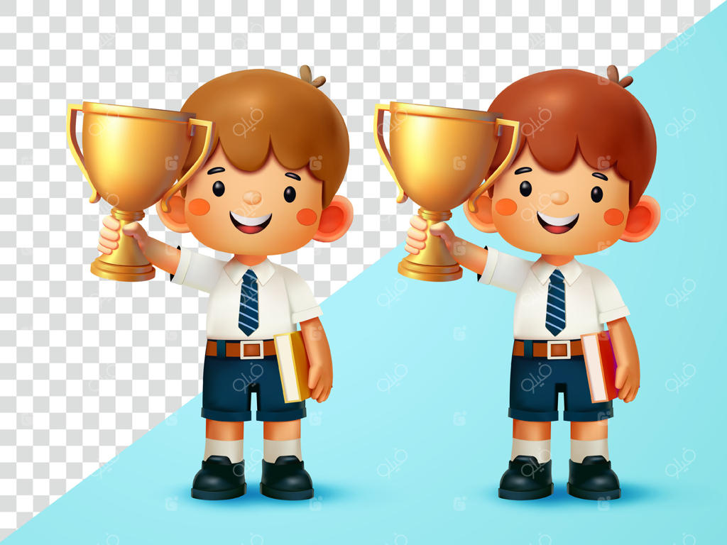 دانش‌آموزی با جام قهرمانی - مناسب برای المان‌های طراحی و آموزشی 3D