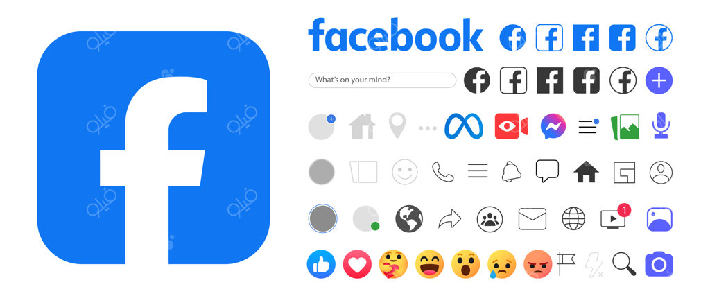 موکاپ پروفایل اپلیکیشن فیس‌بوک با نمادها، ایموجی و واکنش‌های شبکه‌های اجتماعی