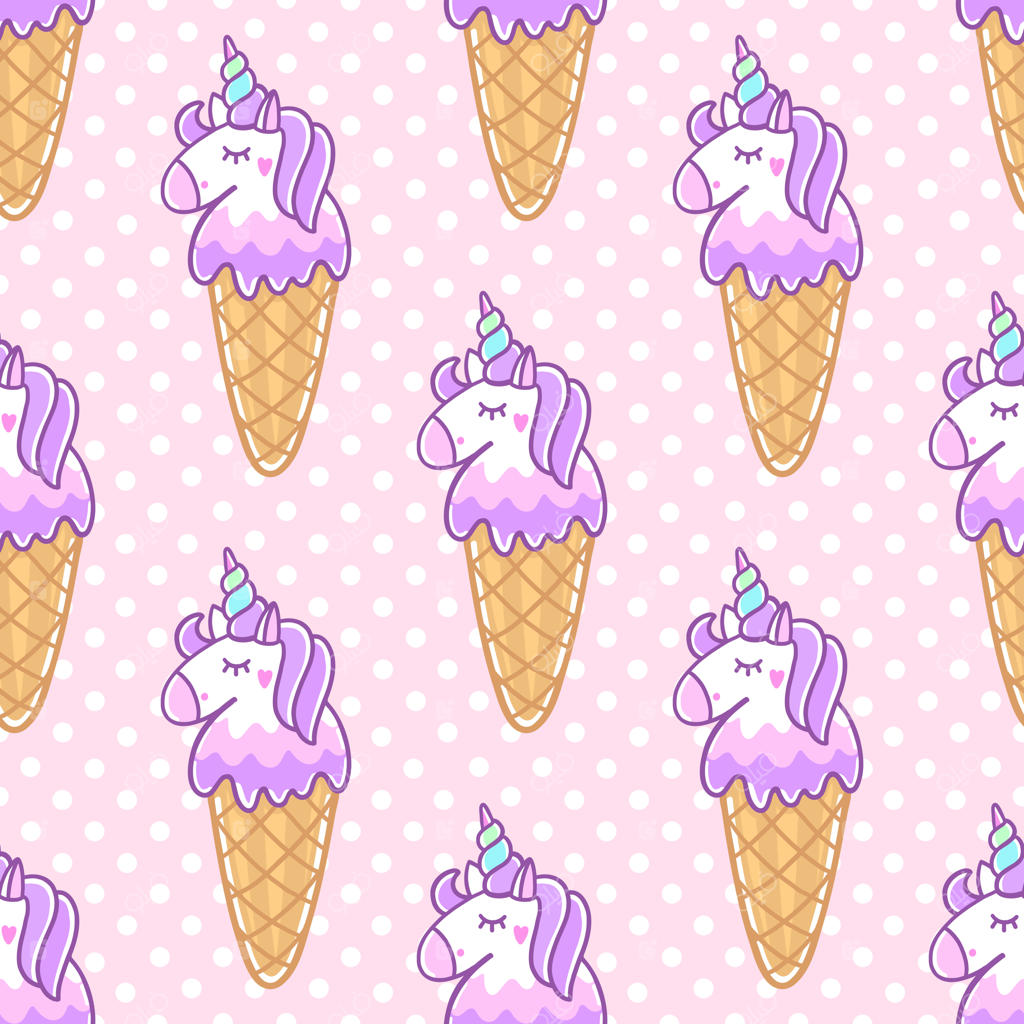 الگوی یکپارچه بستنی شاخدار روی زمینه صورتی خال‌خالی