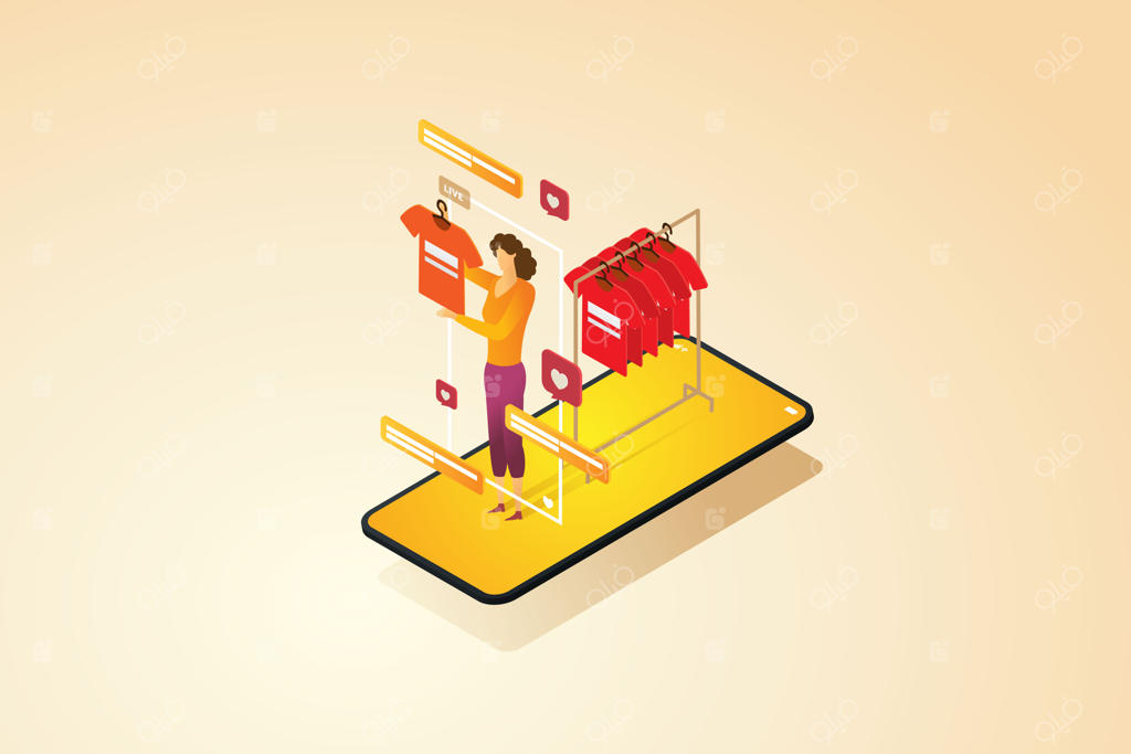 دختر جوانی که با گوشی هوشمند، پوشاک را به صورت زنده آنلاین می‌فروشد و ایده‌های فروش آنلاین از طریق پخش زنده