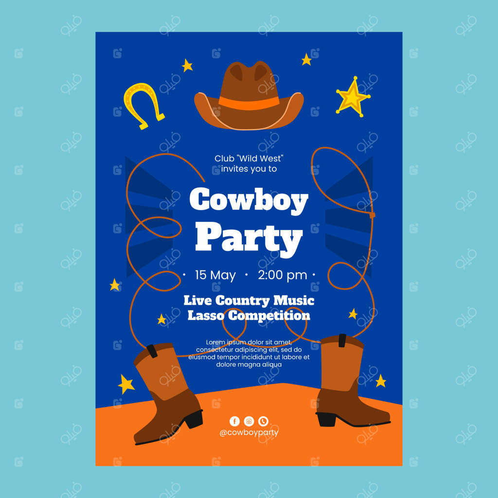 قالب پوستر مهمانی کابوی با طراحی دستی