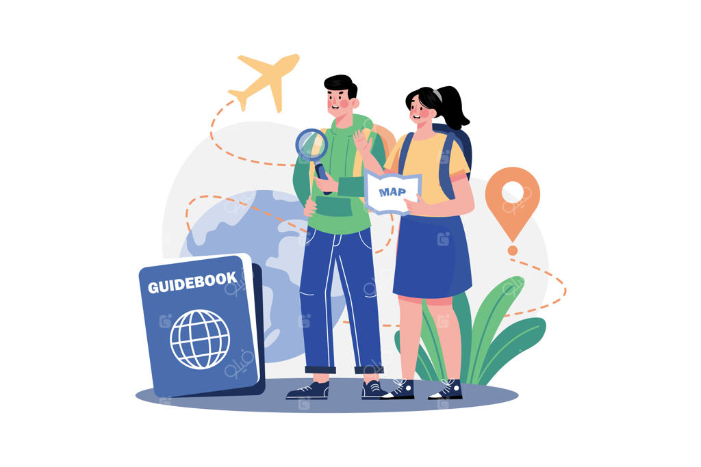 مفهوم تصویرسازی سفر - یک تصویرسازی تخت بر روی پس‌زمینه سفید