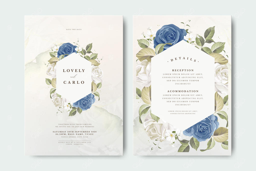 کارت دعوت عروسی شیک با طرح گل برای کارلو و لاولی (نسخه وکتور)