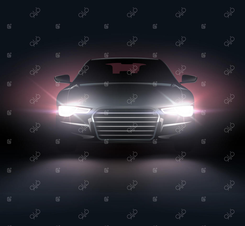 تصویری واقع‌گرایانه از چراغ‌های خودرو در منظره‌ای شبانه