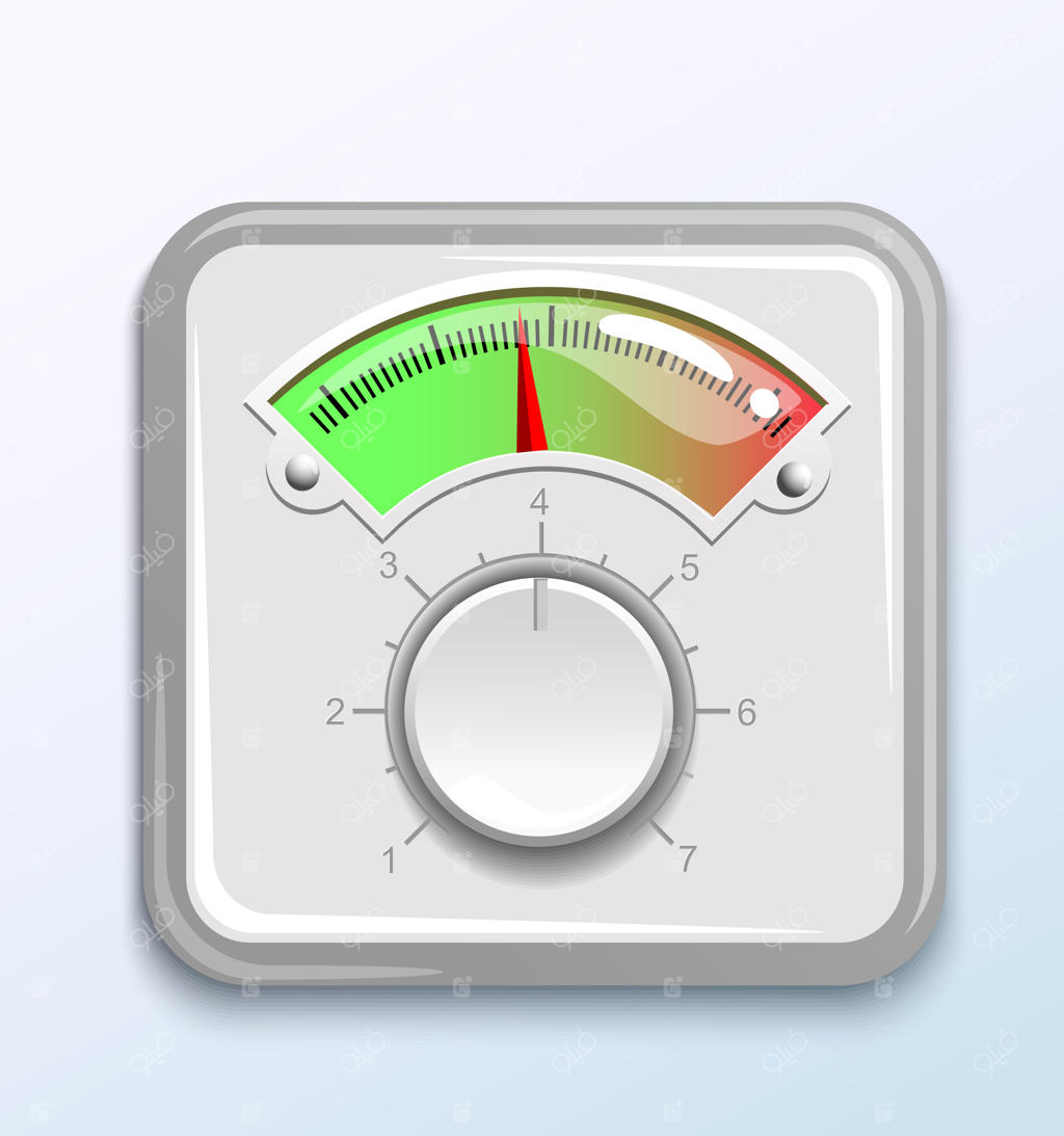 حسگر دما با نمایشگر و فلش همراه با تنظیم‌کننده، دکمه برای تنظیم دمای سرعت فشار صوت - تصویرسازی