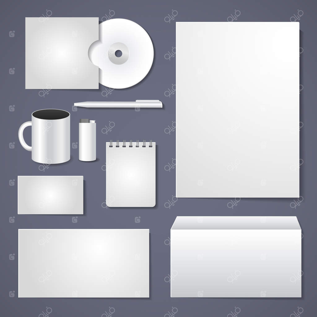 طراحی ست اداری وکتور، قالب هویت سازمانی خالی برای طراحی کسب‌وکار