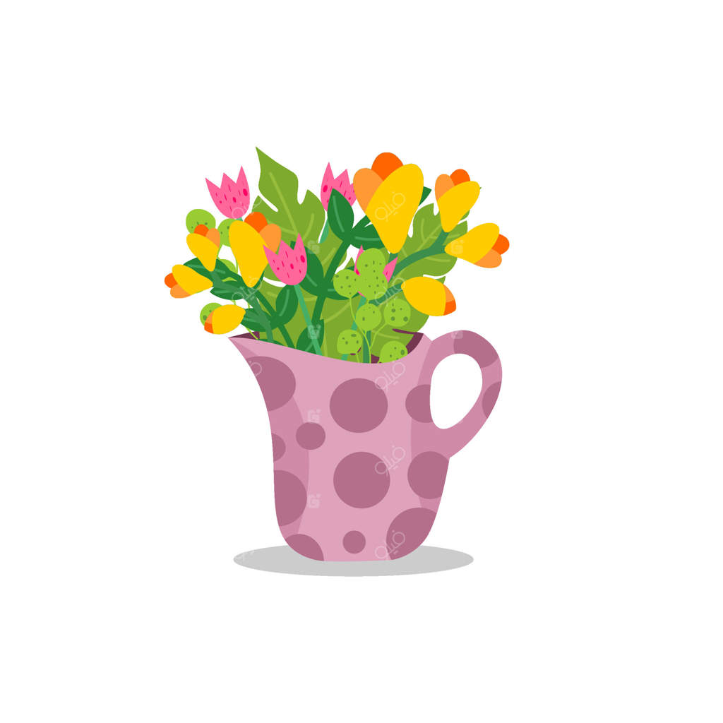 پارچ سرامیکی بهاری با گل‌های وحشی باغچه