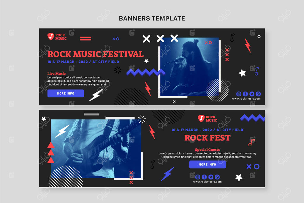 بنرهای افقی جشنواره موسیقی با طراحی تخت و مینیمال