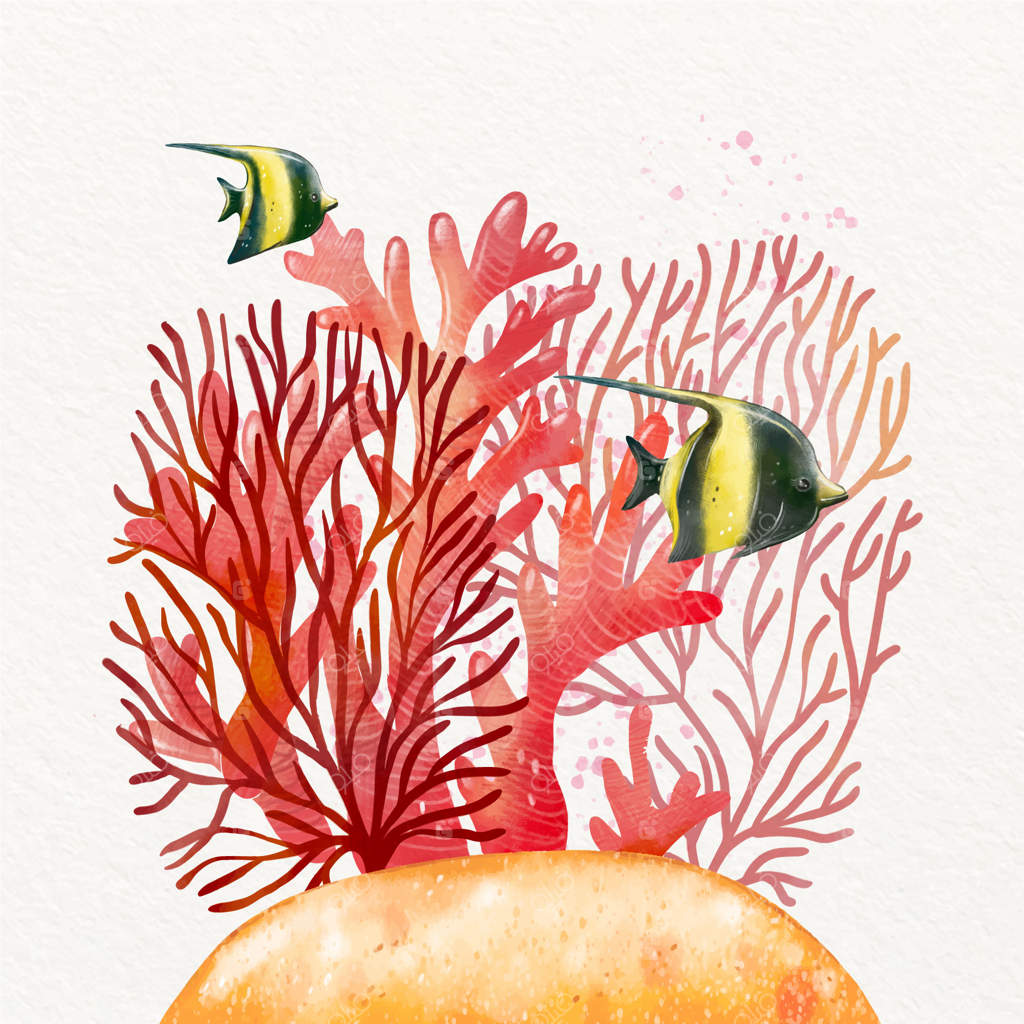 تصویرسازی روز جهانی صخره‌های دریایی با آبرنگ