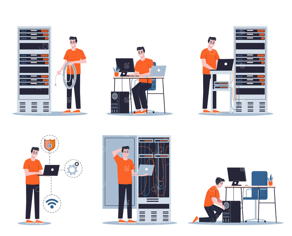 مجموعه‌ای از مردان جوان سرپرست سیستم در حال کار