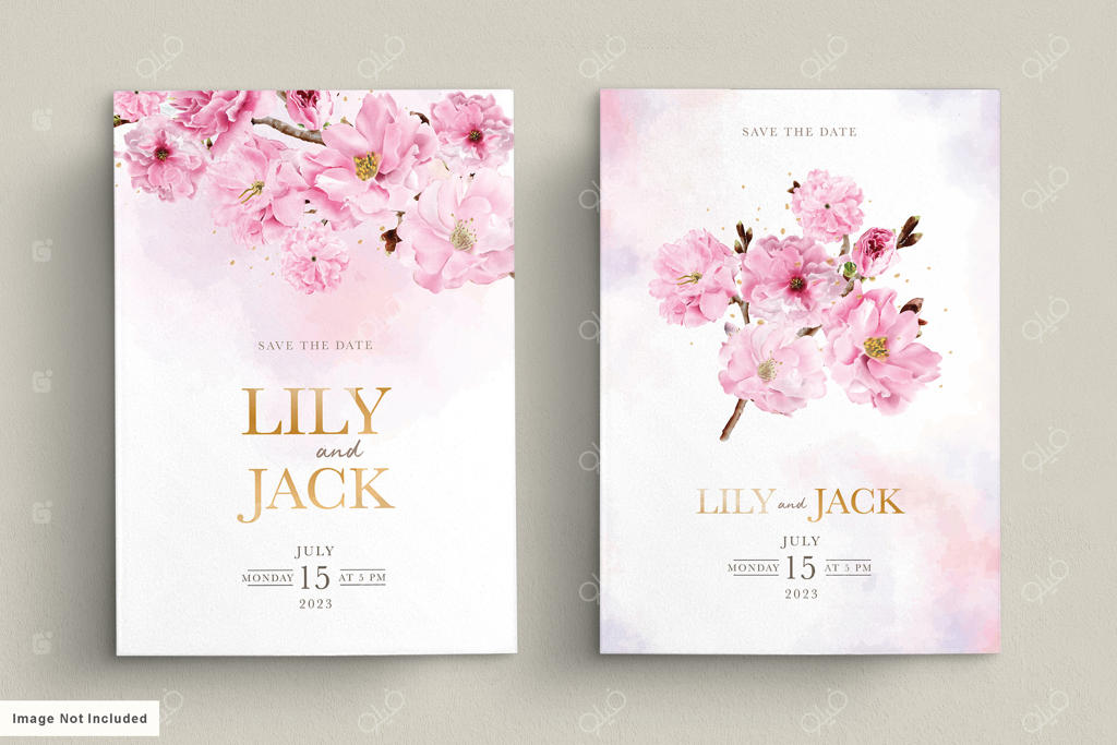 مجموعه کارت دعوت عروسی با طرح آبرنگ شکوفه‌های گیلاس فاخر