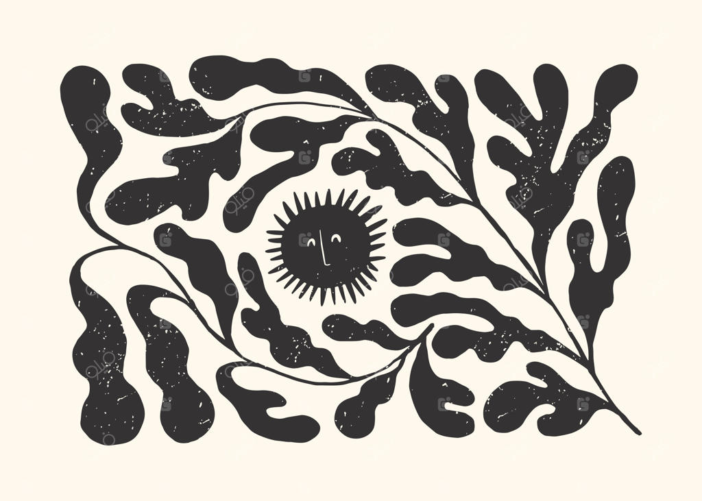 تصویر مینیمالیستی وکتور با گل‌های شاد و خورشید دست‌ساز