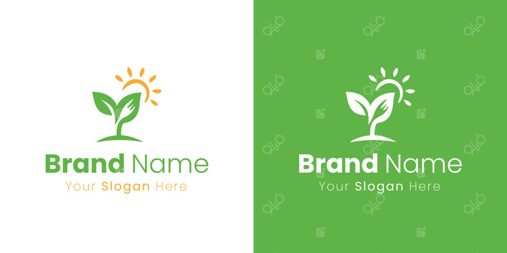 لوگوی شرکت جدید غذاهای ارگانیک با طراحی جوانه و خورشید