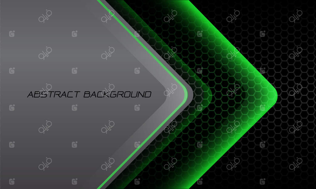فلش نور سبز انتزاعی روی زمینه‌ مشبک و فلزی تیره‌رنگ